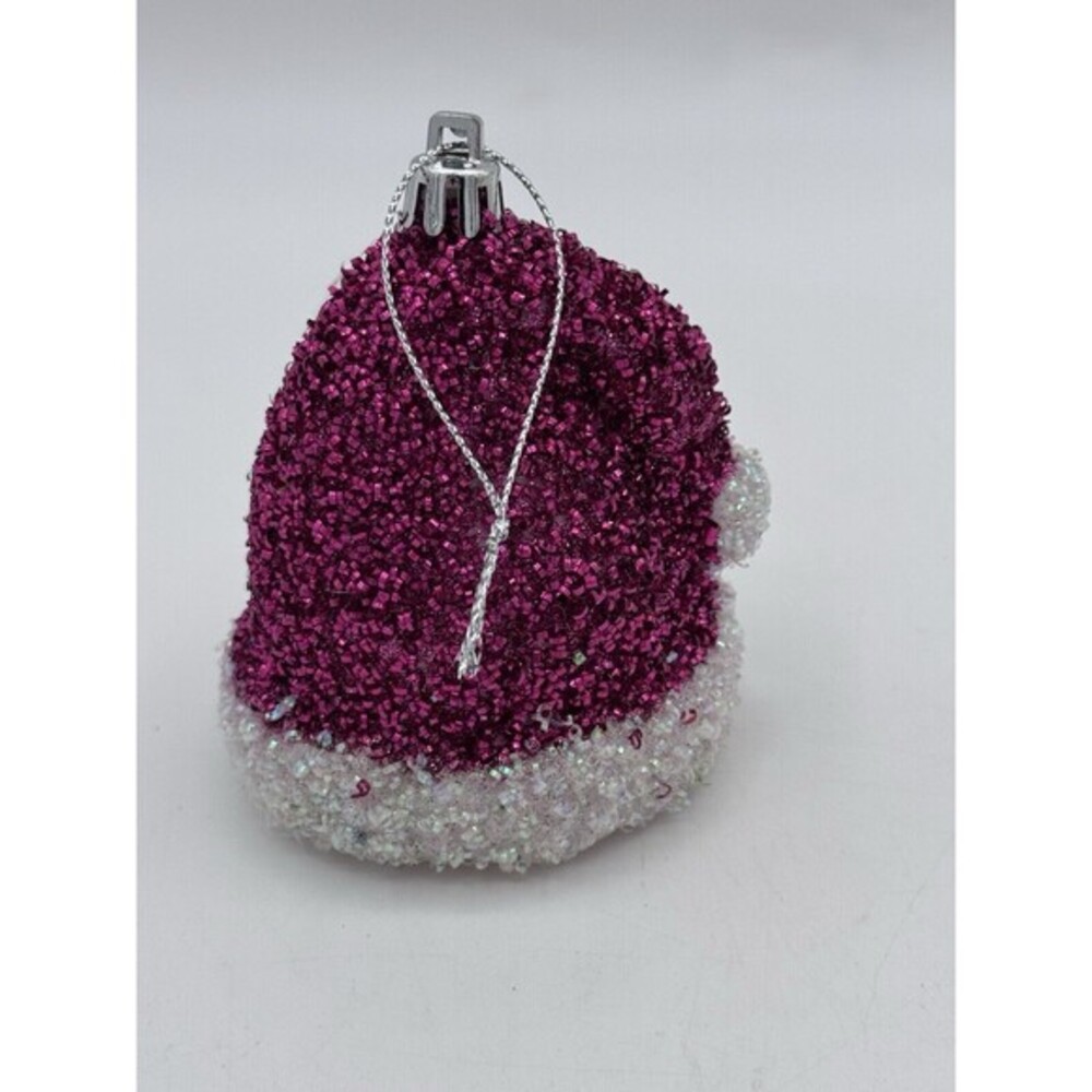 Santa Claus Hat Christmas Tree Ornament Pink Glitter 3.5" Holiday Decor